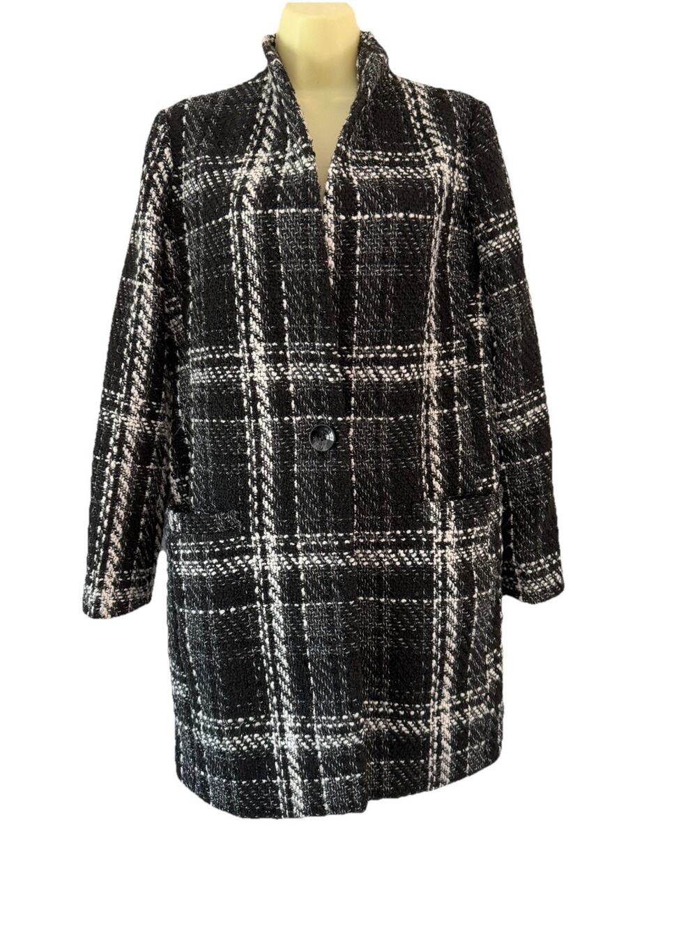EXPRESS Plaid Tweed Boucle 1 Button Woven Coat Jacket Women Black White  Small